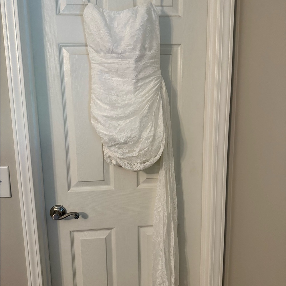 SOLD Chic White Lace Strapless Mini Dress